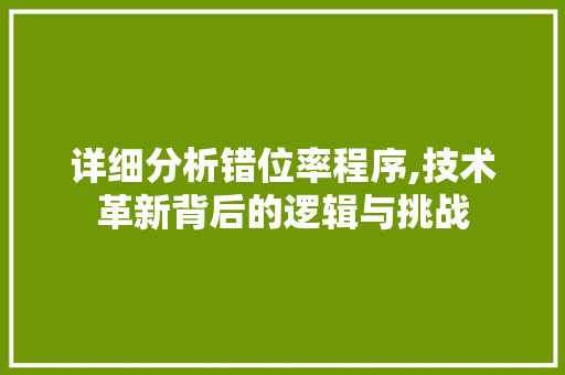 详细分析错位率程序,技术革新背后的逻辑与挑战 详细分析错位率程序,技术革新背后的逻辑与挑战 搜狗SEO