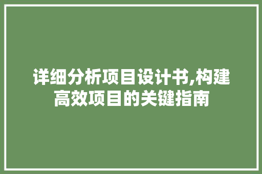 详细分析项目设计书,构建高效项目的关键指南 详细分析项目设计书,构建高效项目的关键指南 必应SEO
