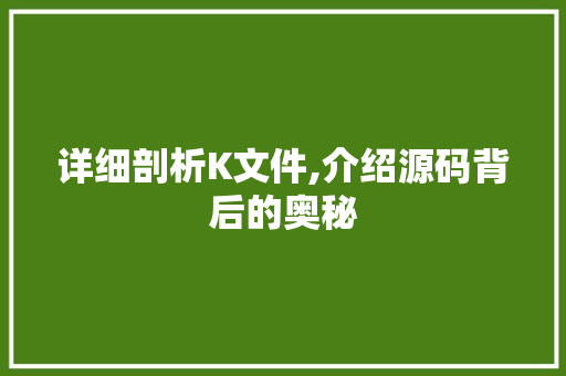 详细剖析K文件,介绍源码背后的奥秘 详细剖析K文件,介绍源码背后的奥秘 百度SEO