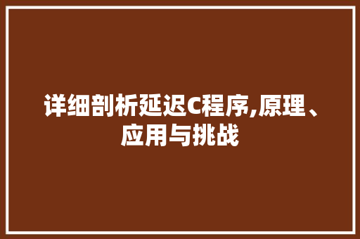 详细剖析延迟C程序,原理、应用与挑战 详细剖析延迟C程序,原理、应用与挑战 神马SEO