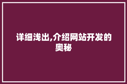 详细浅出,介绍网站开发的奥秘 详细浅出,介绍网站开发的奥秘 百度SEO
