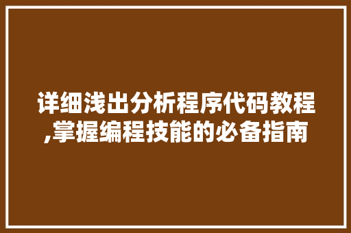 详细浅出分析程序代码教程,掌握编程技能的必备指南 详细浅出分析程序代码教程,掌握编程技能的必备指南 网站建设公司