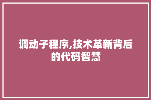 调动子程序,技术革新背后的代码智慧 调动子程序,技术革新背后的代码智慧 百度SEO