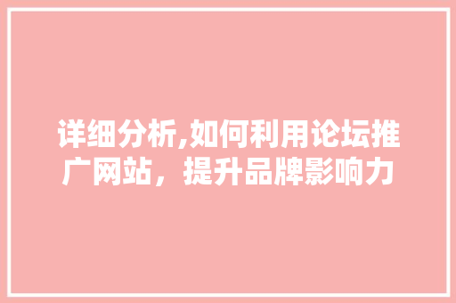 详细分析,如何利用论坛推广网站，提升品牌影响力 详细分析,如何利用论坛推广网站，提升品牌影响力 神马SEO