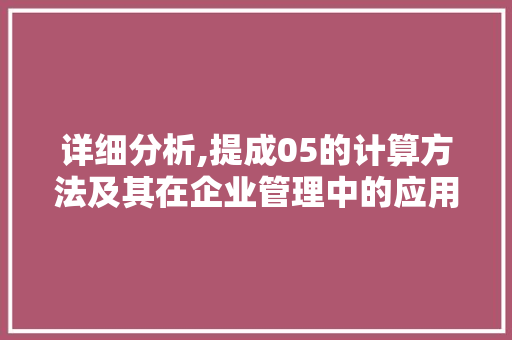 详细分析,提成05的计算方法及其在企业管理中的应用
