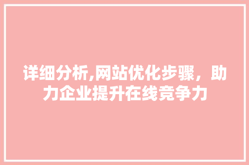 详细分析,网站优化步骤，助力企业提升在线竞争力 详细分析,网站优化步骤，助力企业提升在线竞争力 必应SEO