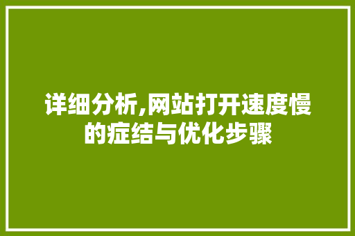 详细分析,网站打开速度慢的症结与优化步骤 详细分析,网站打开速度慢的症结与优化步骤 必应SEO