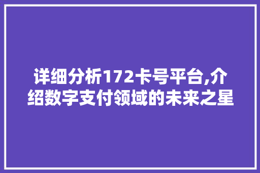 详细分析172卡号平台,介绍数字支付领域的未来之星 详细分析172卡号平台,介绍数字支付领域的未来之星 SEO关键词
