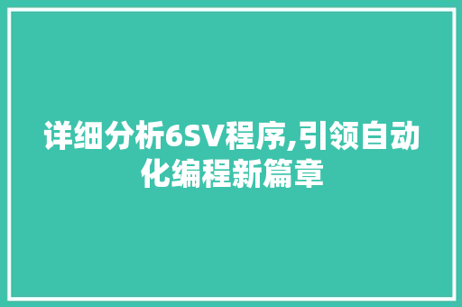 详细分析6SV程序,引领自动化编程新篇章 详细分析6SV程序,引领自动化编程新篇章 网站建设公司