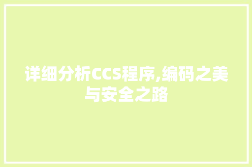详细分析CCS程序,编码之美与安全之路 详细分析CCS程序,编码之美与安全之路 SEO关键词