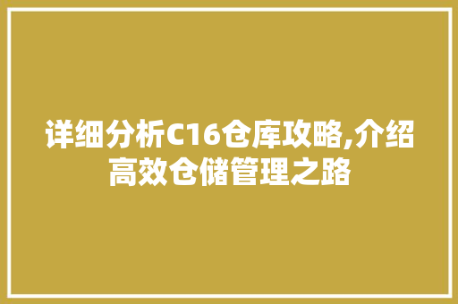 详细分析C16仓库攻略,介绍高效仓储管理之路 详细分析C16仓库攻略,介绍高效仓储管理之路 必应SEO