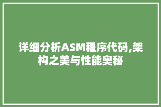 详细分析ASM程序代码,架构之美与性能奥秘 详细分析ASM程序代码,架构之美与性能奥秘 SEO关键词