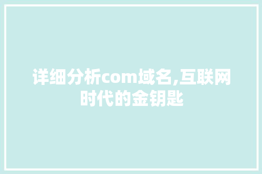 详细分析com域名,互联网时代的金钥匙 详细分析com域名,互联网时代的金钥匙 搜狗SEO