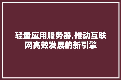 轻量应用服务器,推动互联网高效发展的新引擎 轻量应用服务器,推动互联网高效发展的新引擎 网站建设公司