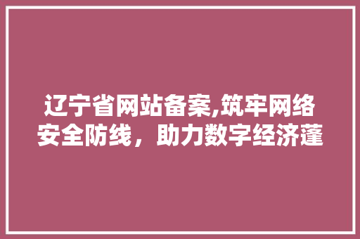 辽宁省网站备案,筑牢网络安全防线，助力数字经济蓬勃发展 辽宁省网站备案,筑牢网络安全防线，助力数字经济蓬勃发展 百度SEO