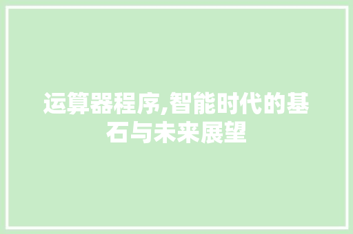 运算器程序,智能时代的基石与未来展望 运算器程序,智能时代的基石与未来展望 神马SEO