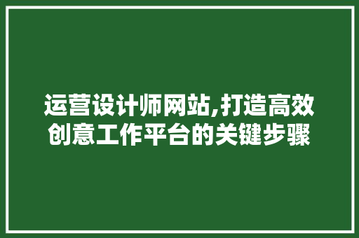 运营设计师网站,打造高效创意工作平台的关键步骤 运营设计师网站,打造高效创意工作平台的关键步骤 神马SEO