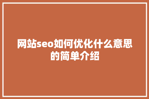 网站seo如何优化什么意思的简单介绍