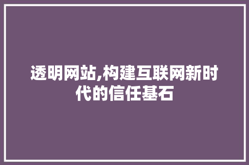 透明网站,构建互联网新时代的信任基石 透明网站,构建互联网新时代的信任基石 必应SEO