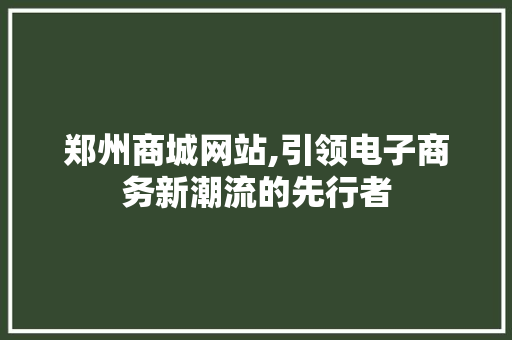 郑州商城网站,引领电子商务新潮流的先行者 郑州商城网站,引领电子商务新潮流的先行者 神马SEO