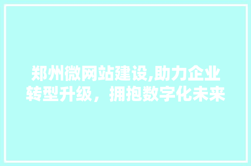 郑州微网站建设,助力企业转型升级，拥抱数字化未来 郑州微网站建设,助力企业转型升级，拥抱数字化未来 神马SEO