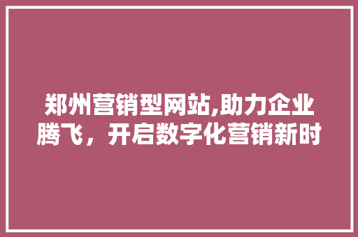 郑州营销型网站,助力企业腾飞，开启数字化营销新时代 郑州营销型网站,助力企业腾飞，开启数字化营销新时代 网站建设公司
