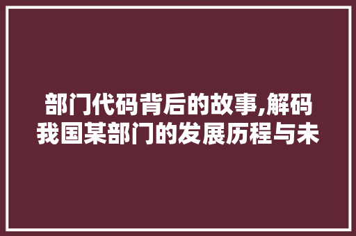 部门代码背后的故事,解码我国某部门的发展历程与未来展望 部门代码背后的故事,解码我国某部门的发展历程与未来展望 神马SEO