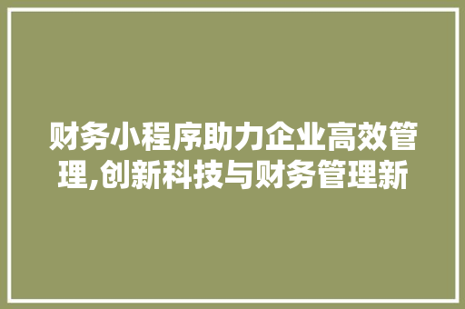 财务小程序助力企业高效管理,创新科技与财务管理新篇章 财务小程序助力企业高效管理,创新科技与财务管理新篇章 必应SEO
