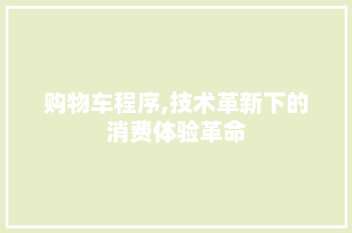 购物车程序,技术革新下的消费体验革命 购物车程序,技术革新下的消费体验革命 SEO关键词