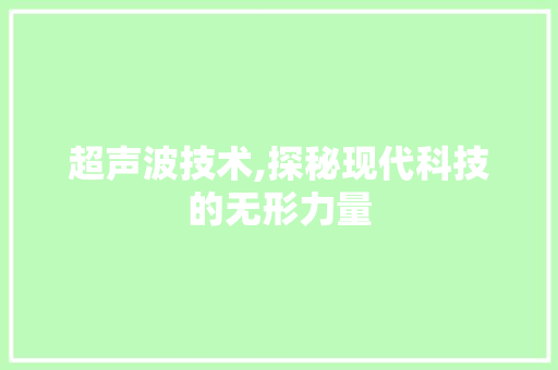 超声波技术,探秘现代科技的无形力量 超声波技术,探秘现代科技的无形力量 搜狗SEO
