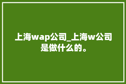 上海wap公司_上海w公司是做什么的。 上海wap公司_上海w公司是做什么的。 网站建设公司