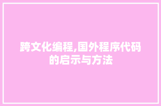 跨文化编程,国外程序代码的启示与方法 跨文化编程,国外程序代码的启示与方法 SEO关键词