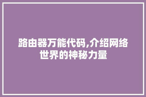 路由器万能代码,介绍网络世界的神秘力量