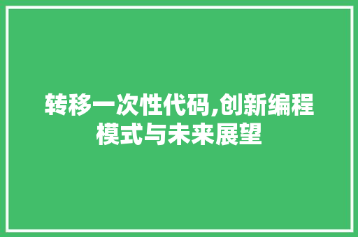 转移一次性代码,创新编程模式与未来展望 转移一次性代码,创新编程模式与未来展望 网站建设公司