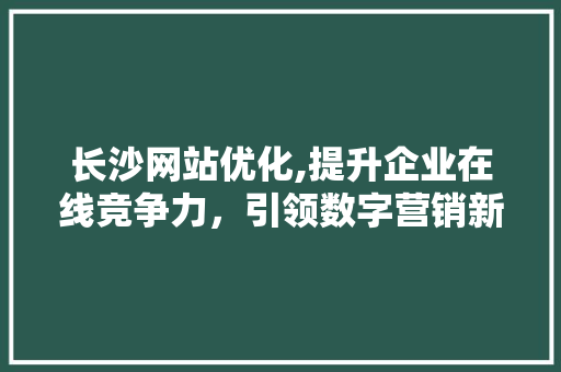 长沙网站优化,提升企业在线竞争力，引领数字营销新时代 长沙网站优化,提升企业在线竞争力，引领数字营销新时代 神马SEO