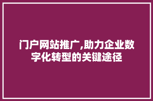 门户网站推广,助力企业数字化转型的关键途径 门户网站推广,助力企业数字化转型的关键途径 百度SEO
