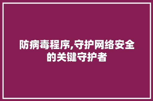 防病毒程序,守护网络安全的关键守护者