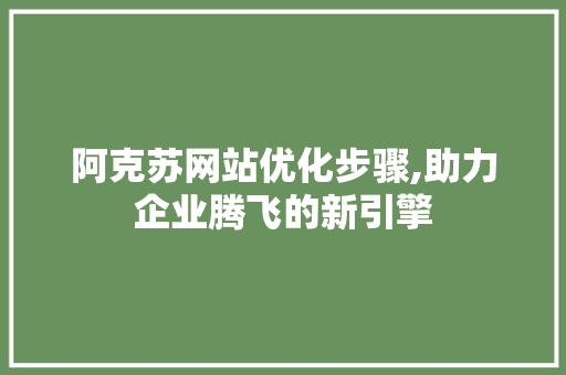 阿克苏网站优化步骤,助力企业腾飞的新引擎 阿克苏网站优化步骤,助力企业腾飞的新引擎 必应SEO