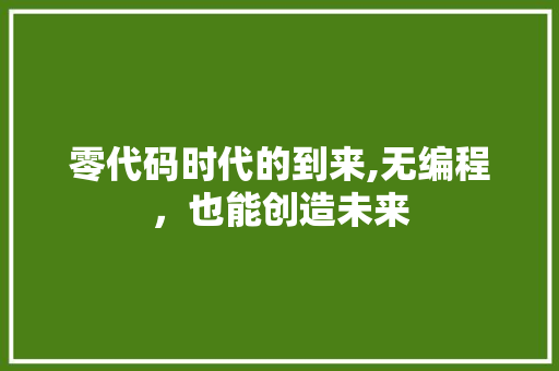 零代码时代的到来,无编程，也能创造未来 零代码时代的到来,无编程，也能创造未来 百度SEO