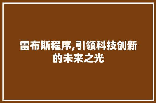 雷布斯程序,引领科技创新的未来之光 雷布斯程序,引领科技创新的未来之光 搜狗SEO
