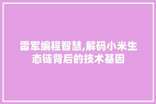 雷军编程智慧,解码小米生态链背后的技术基因 雷军编程智慧,解码小米生态链背后的技术基因 网站建设公司