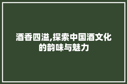 酒香四溢,探索中国酒文化的韵味与魅力 酒香四溢,探索中国酒文化的韵味与魅力 SEO关键词
