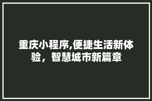 重庆小程序,便捷生活新体验，智慧城市新篇章 重庆小程序,便捷生活新体验，智慧城市新篇章 搜狗SEO
