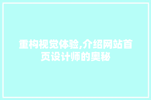 重构视觉体验,介绍网站首页设计师的奥秘 重构视觉体验,介绍网站首页设计师的奥秘 百度SEO