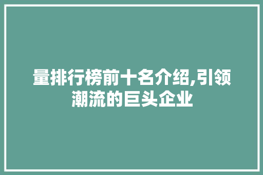 量排行榜前十名介绍,引领潮流的巨头企业 量排行榜前十名介绍,引领潮流的巨头企业 SEO关键词