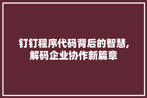钉钉程序代码背后的智慧,解码企业协作新篇章 钉钉程序代码背后的智慧,解码企业协作新篇章 必应SEO