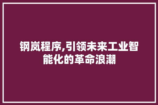 钢岚程序,引领未来工业智能化的革命浪潮 钢岚程序,引领未来工业智能化的革命浪潮 搜狗SEO