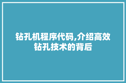 钻孔机程序代码,介绍高效钻孔技术的背后 钻孔机程序代码,介绍高效钻孔技术的背后 神马SEO