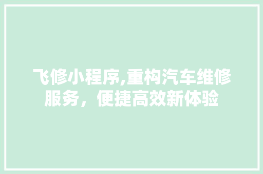 飞修小程序,重构汽车维修服务，便捷高效新体验 飞修小程序,重构汽车维修服务，便捷高效新体验 网站建设公司