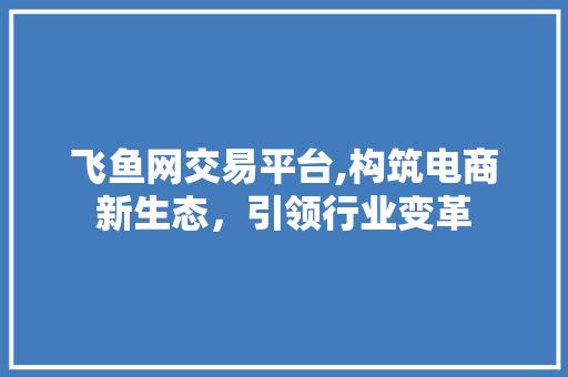 飞鱼网交易平台,构筑电商新生态，引领行业变革